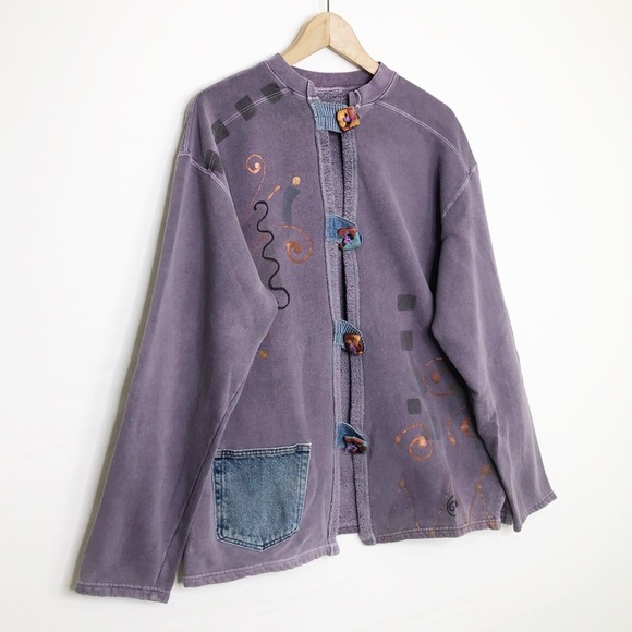 BOHEMIAN custom purple embellished button down sweatshirt - Picture 11 of 15